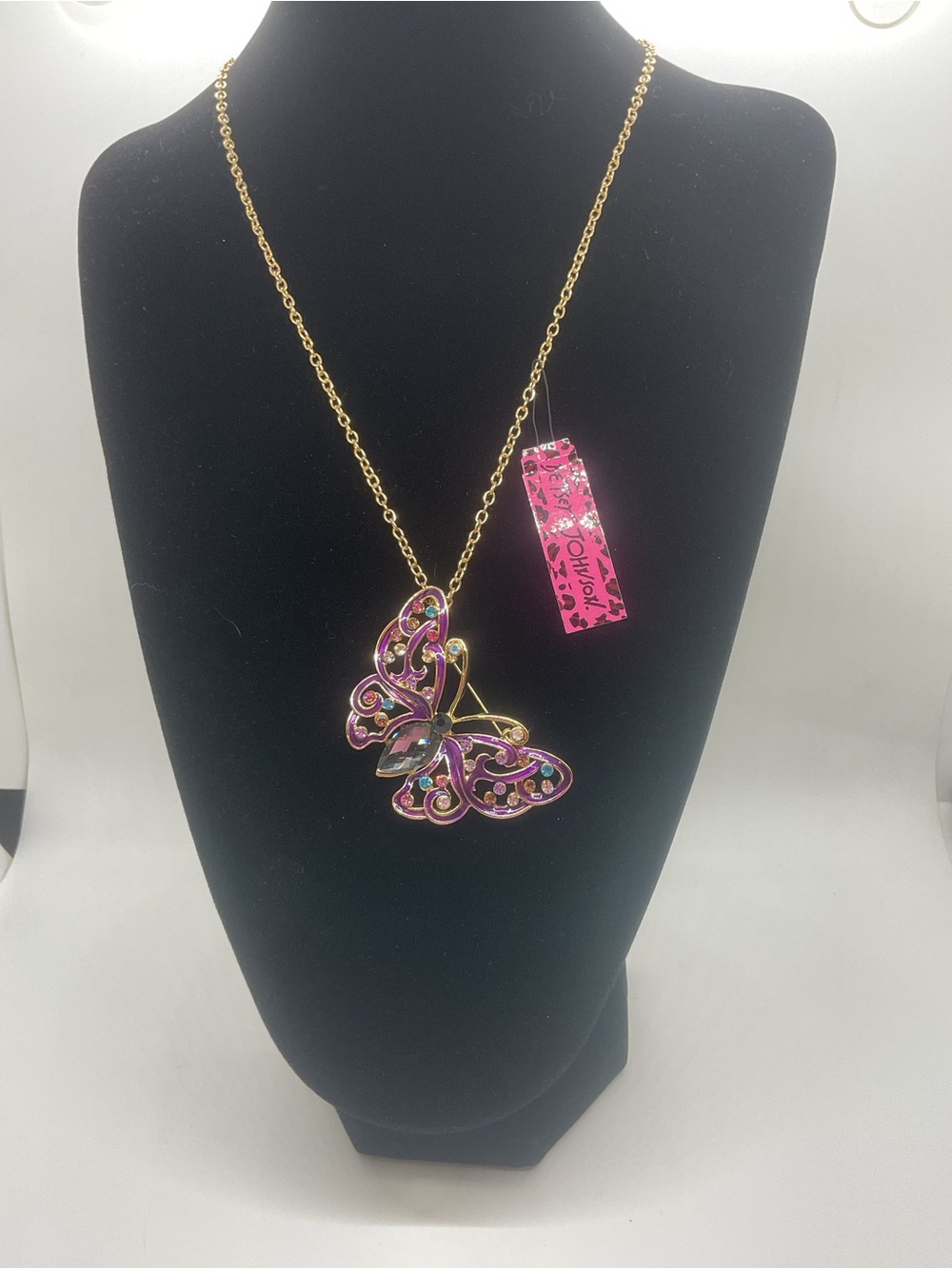 Betsey Johnson Gold-Tone Purple Butterfly Necklace with Multicolor Crystals